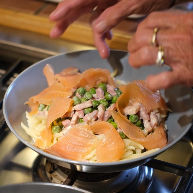 Véronique preparing salmon