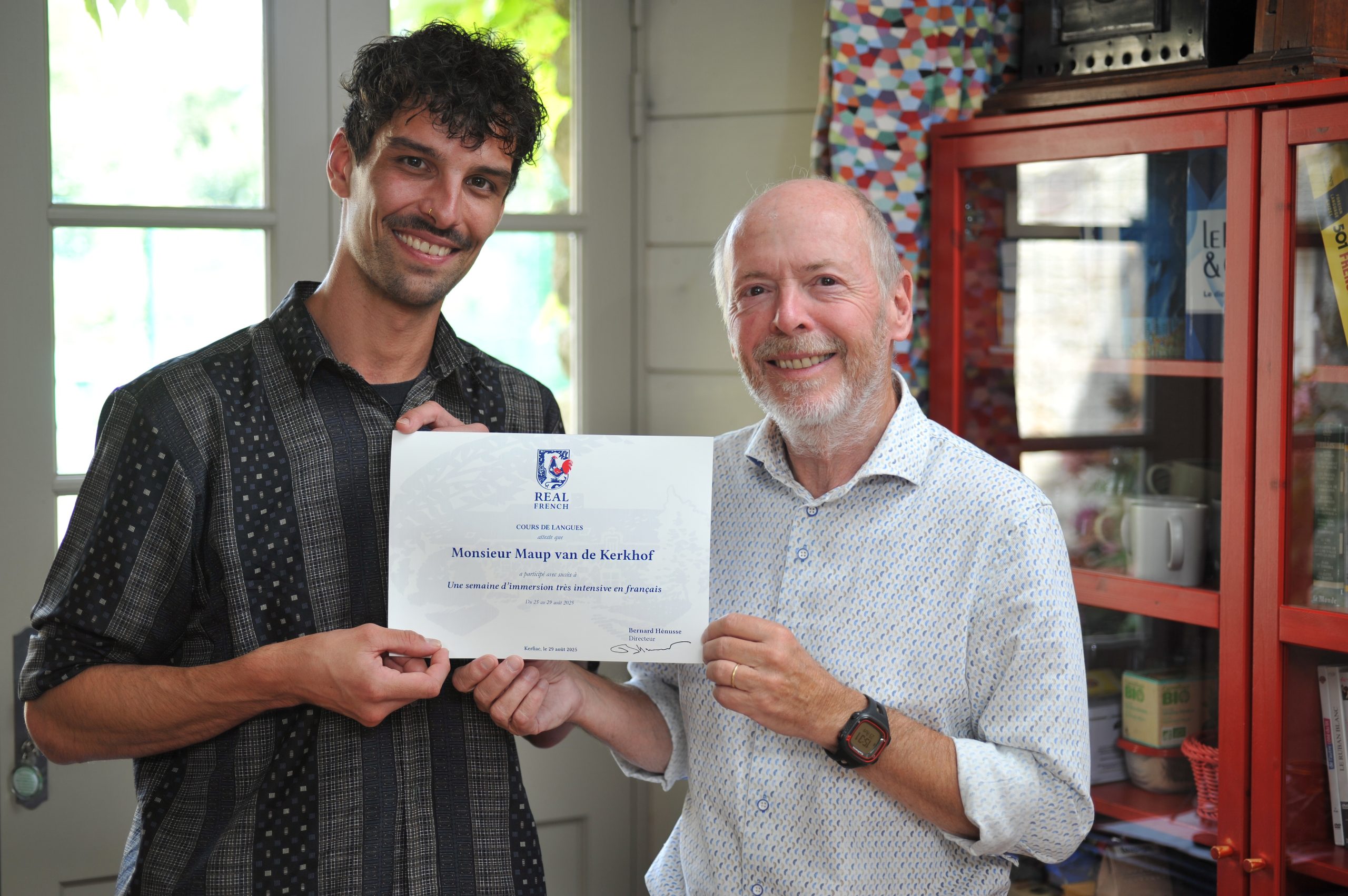 Maup and Bernard at the end of a full immersion one-to-one course for diplomat